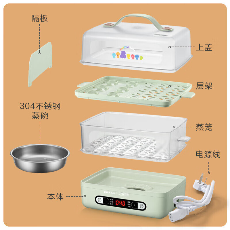 小熊智能定时煮蛋器 黄色不锈钢内胆机械控制多功能蒸煮电器高清大图