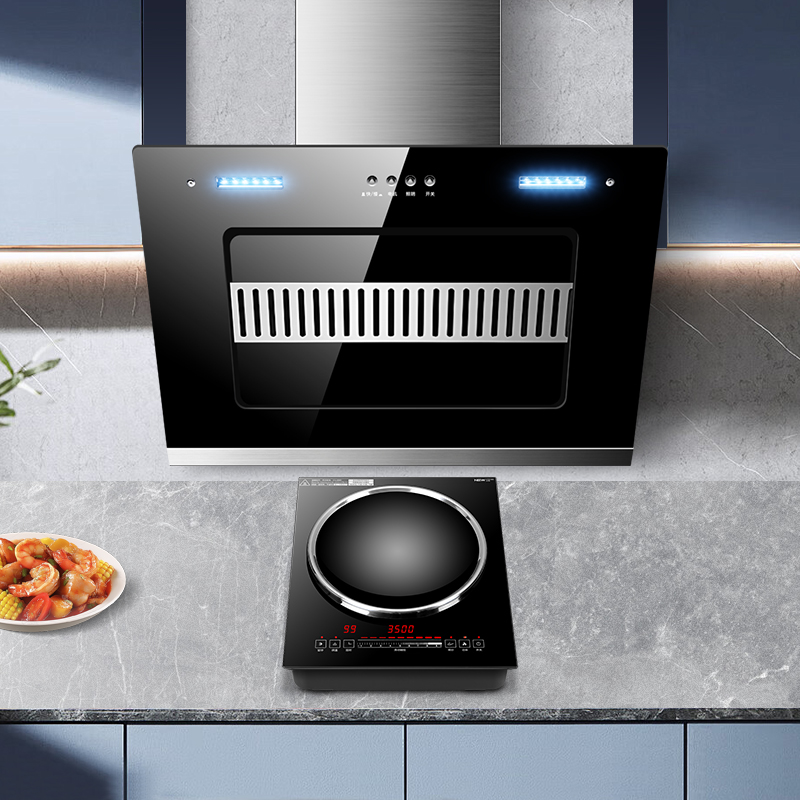 欢呼好太太 抽油烟机电磁炉套餐烟灶套装侧吸式17立方710mm宽烟灶两件套厨电套装C17+D28 上门安装