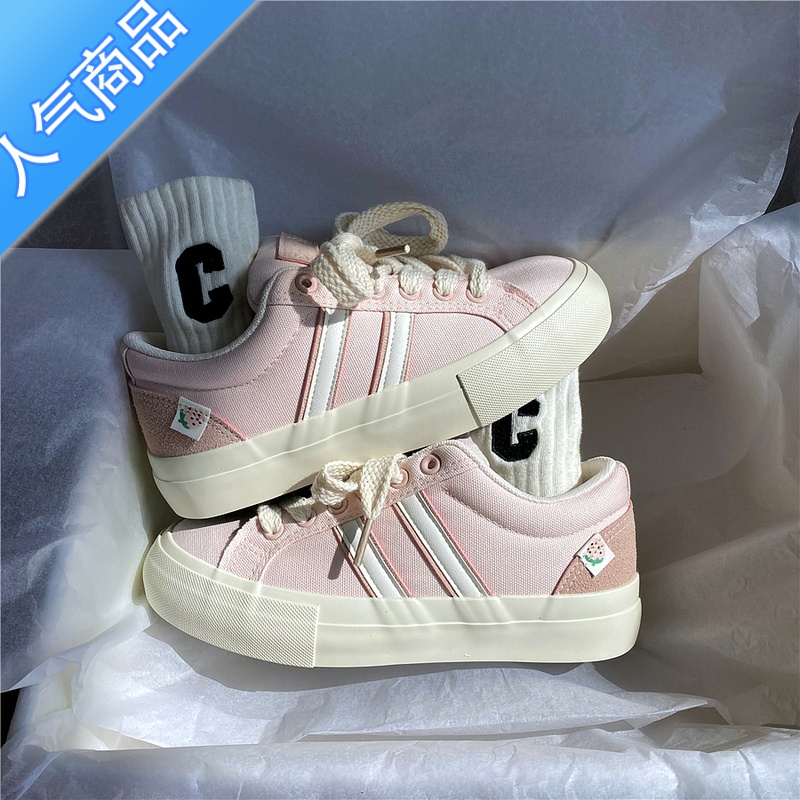 SUNTEK易少年 粉色小众厚底帆布鞋女ins超火百搭日系板鞋2023春季新款潮高清大图