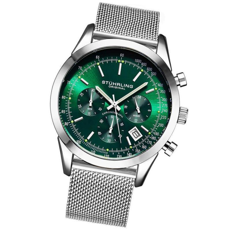 施图灵男士monaco摩纳哥计时合金绿色表盘时尚简约百搭石英手表