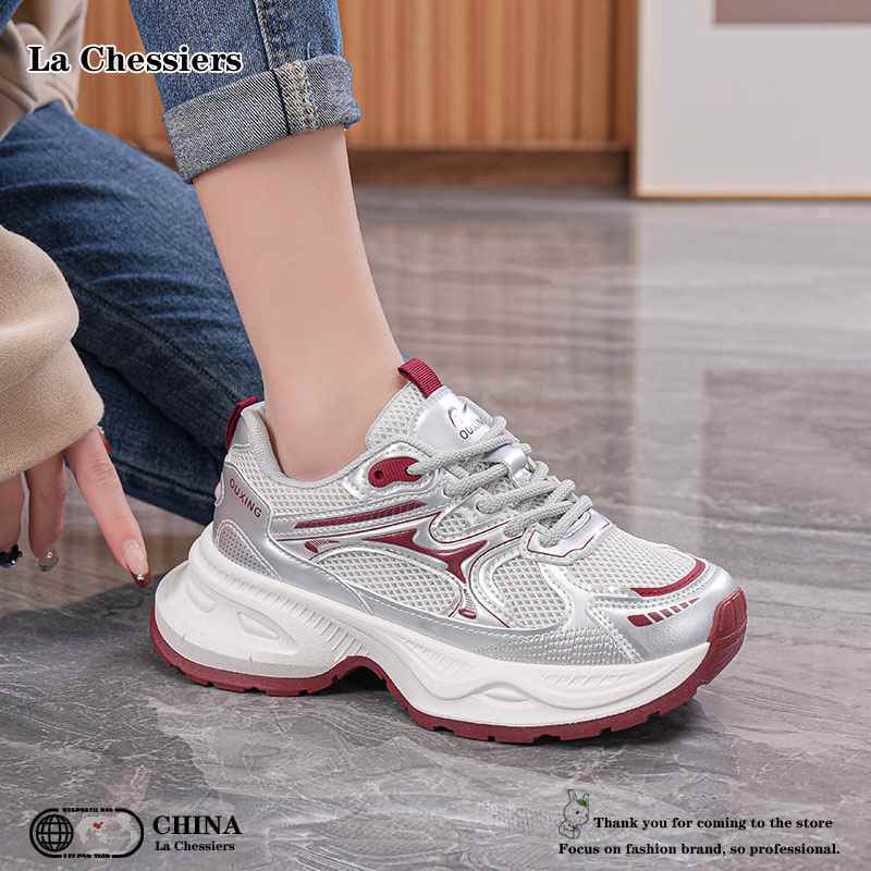 La Chessiers户外运动休闲鞋女春夏季新款透气网面百搭厚底小白鞋ins潮老爹鞋女