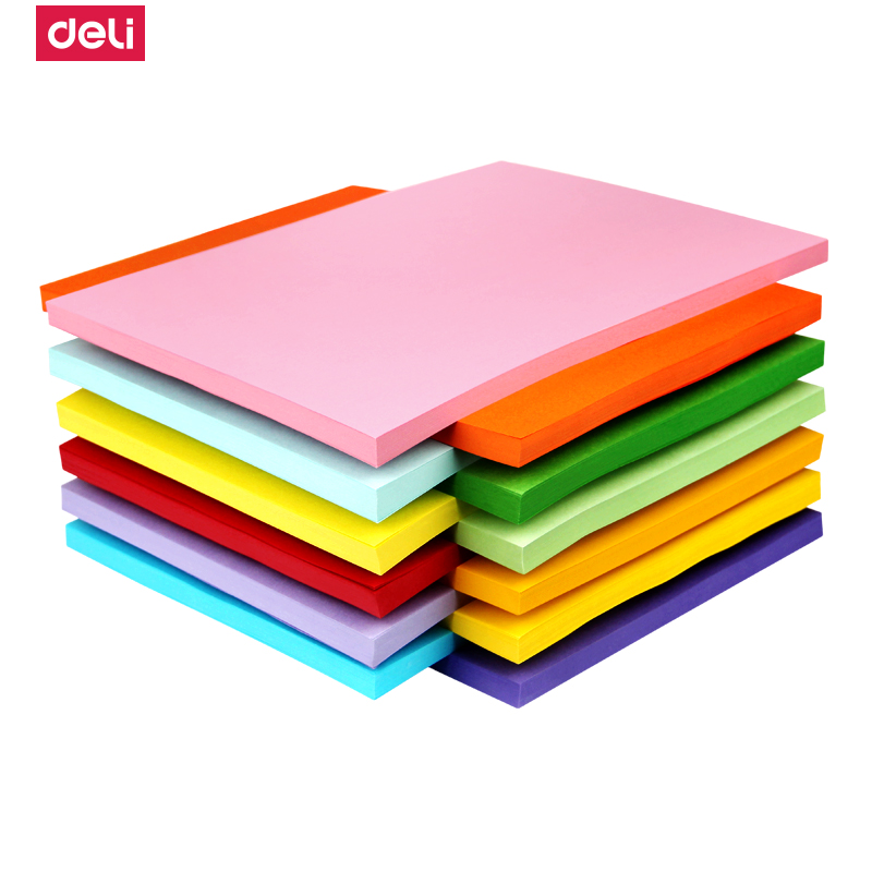 得力deli彩色复印纸80克手工折纸彩纸大红黄色绿色混色折纸可选80gA4办公打印用纸 浅黄色5包 总共500张高清大图