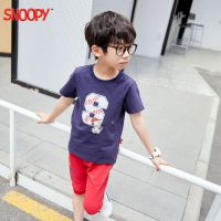 史努比(SNOOPY)童装男童深蓝色短袖t恤纯棉中小童半袖休闲上衣儿童条纹体恤薄款宝宝夏装潮90-140cm