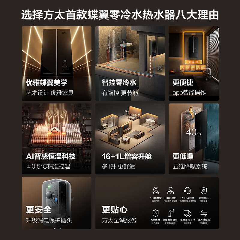 方太JSQ30-MX16T1-FR燃气热水器 16+1升天然气蝶翼系列 家用即热式零冷水变频沐浴洗晶缎玻璃管线遮瑕零冷水