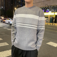 唐狮男士毛衣冬季新款简约撞色商务休闲男毛衫圆领灰色毛衣潮