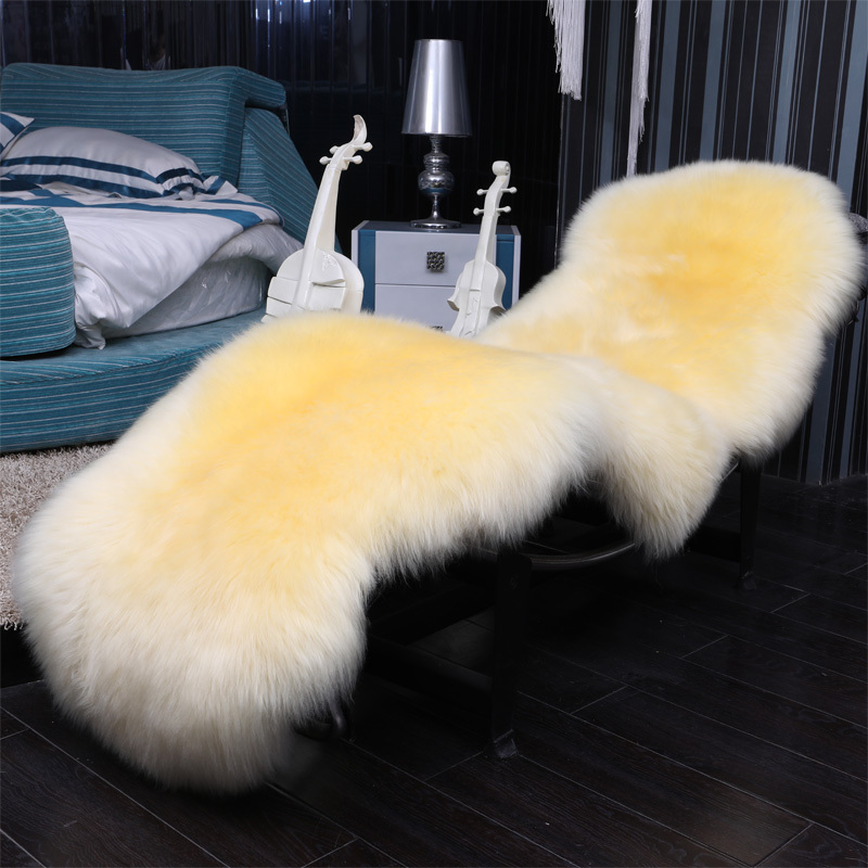 美帮汇整张羊皮羊毛沙发垫羊毛地毯卧室皮毛一体椅垫飘窗毛绒坐垫欧式 米黄色 皇冠1p75*120cm
