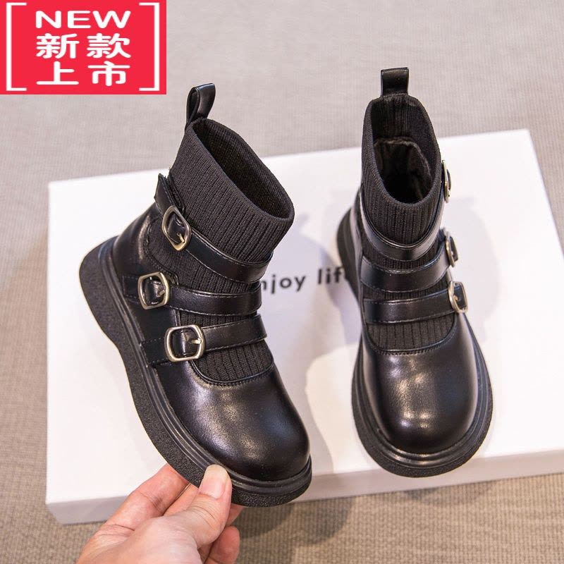 可莉允女童靴子2022秋季新款百搭马丁靴女孩表演袜靴公主鞋加绒女童短靴图片