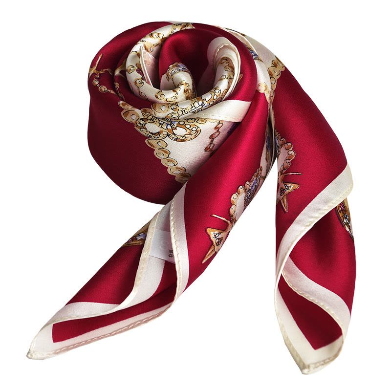 恒源祥红色真丝丝巾女100%桑蚕丝春秋妈妈围巾小方巾送礼2023新款图片