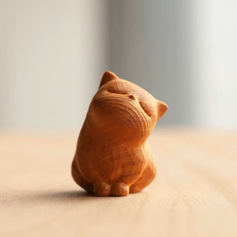 去有风的地方大麦木猫去有风的地方大麦木雕可爱简约傲娇小猫手把 金檀木歪头猫6cm