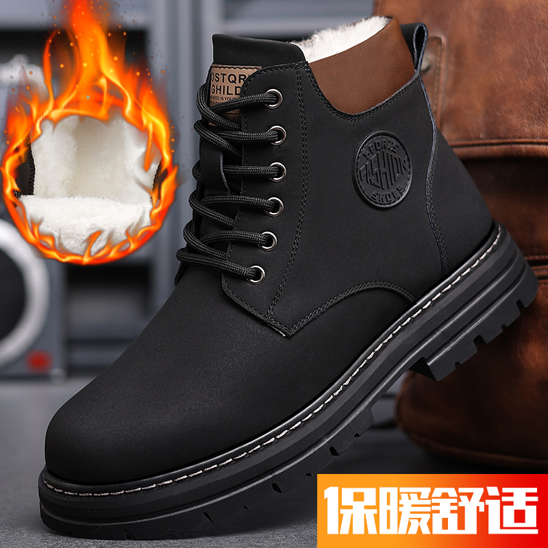 迪罗尼卡二层牛皮马丁靴男款高帮皮鞋潮鞋秋冬季男鞋工装男靴男士休闲靴子高清大图