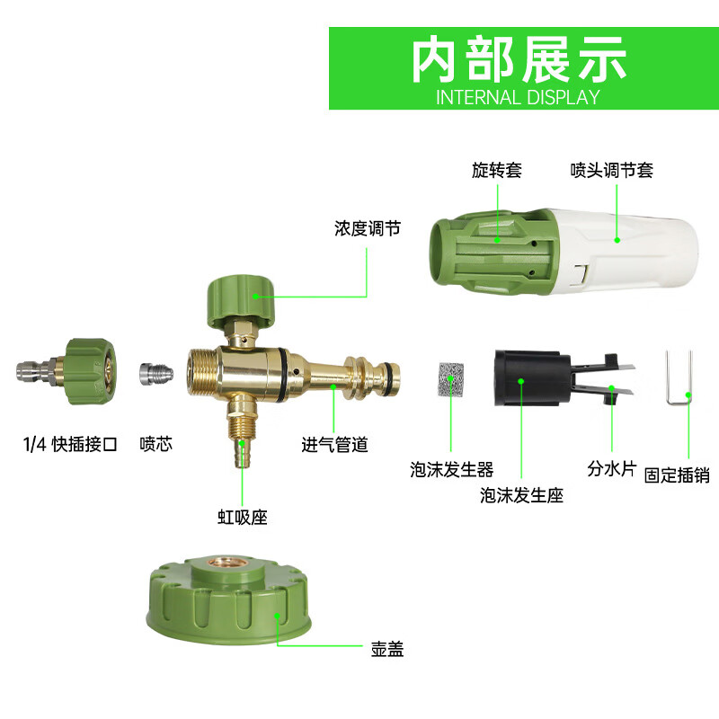 谋福 1/4快插透明清洗工具 高压泡沫壶扇形泡沫丰富[绿色]高清大图