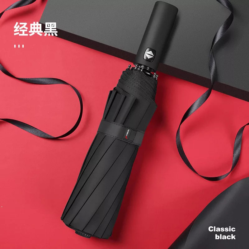 红叶 三折十二骨商务自动伞2653 黑色高清大图