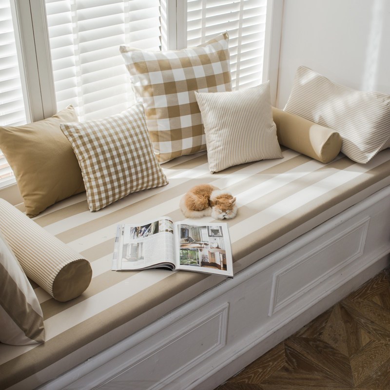 BONJEAN北欧高密度海绵飘窗垫窗台垫定做沙发垫条纹阳台榻榻米垫卡座 格条115cm飘窗垫