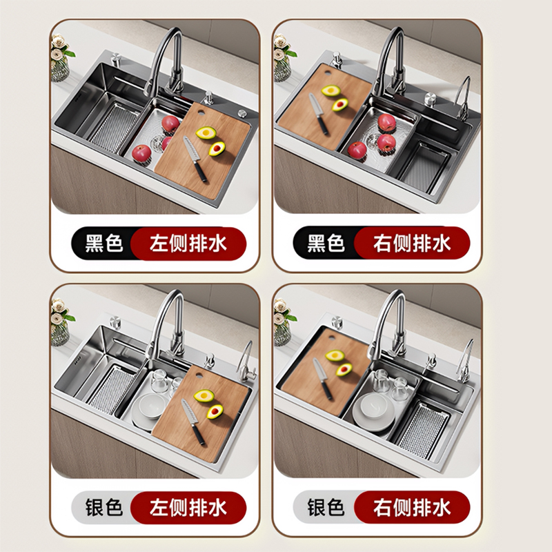 水槽单槽 304不锈钢 集渣槽 洗菜盆 大单槽水槽304不锈钢洗碗槽台下盆加厚112高清大图