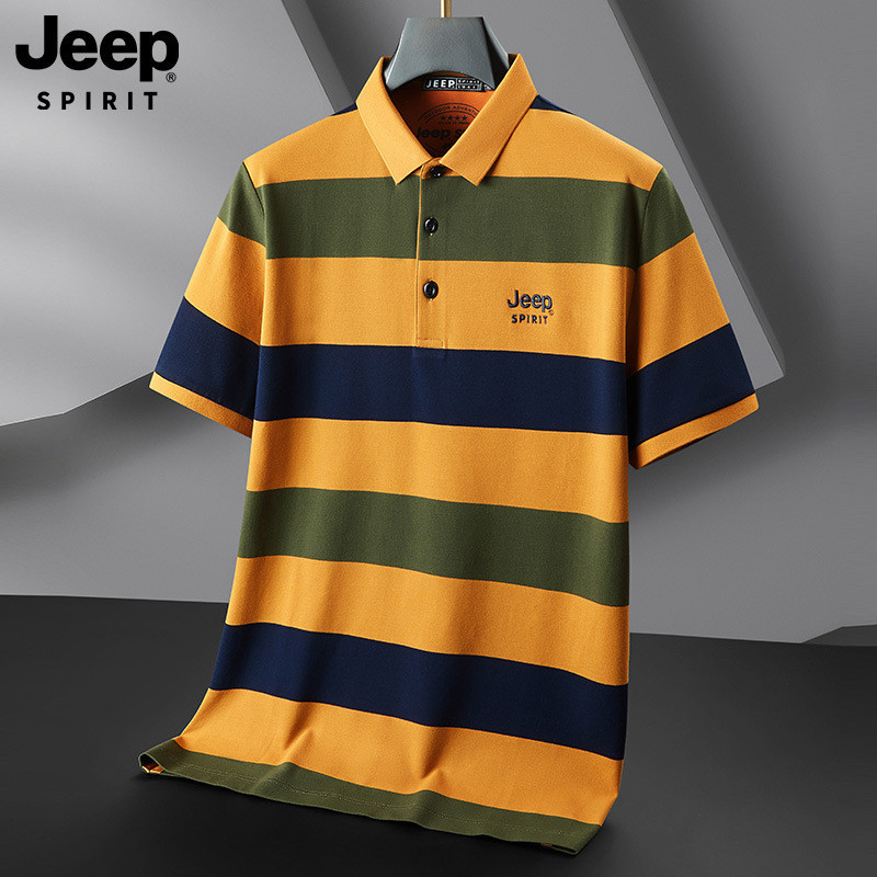 JEEP SPIRIT 条纹短袖POLO衫男装夏季新款高级感翻领半袖男士上衣