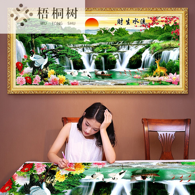 新款5d钻石画满钻流水生财迎客松十字绣客厅新款点贴十字绣钻石绣钻石