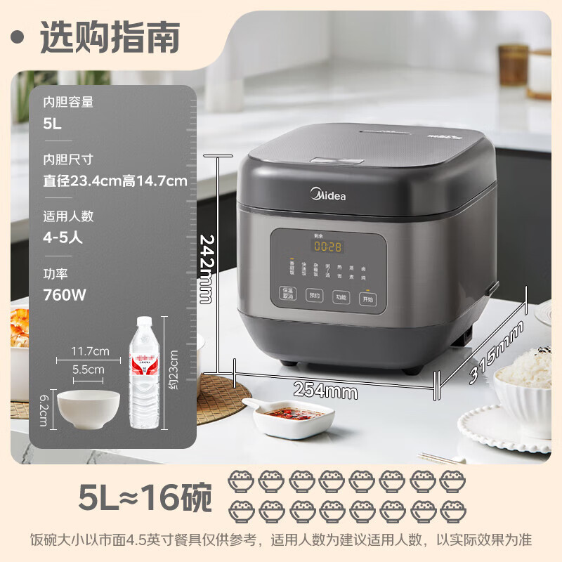 美的电饭煲家用智能预约多功能大容量电饭锅 MB-RA577高清大图