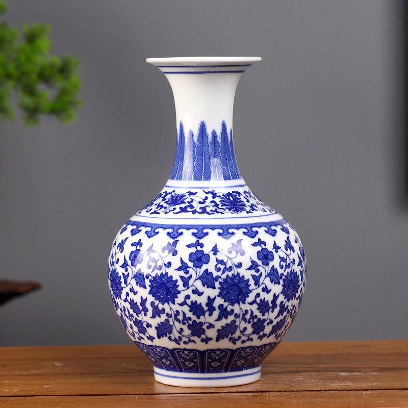 景德镇陶瓷器仿古青花瓷花瓶富贵竹客厅电视柜摆件中式家居装饰品三维