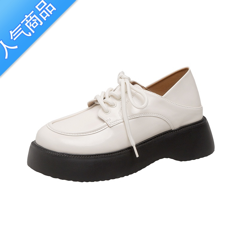 suntek英伦风白色小皮鞋2023单鞋乐福鞋学院风鞋子内增高女鞋小码33