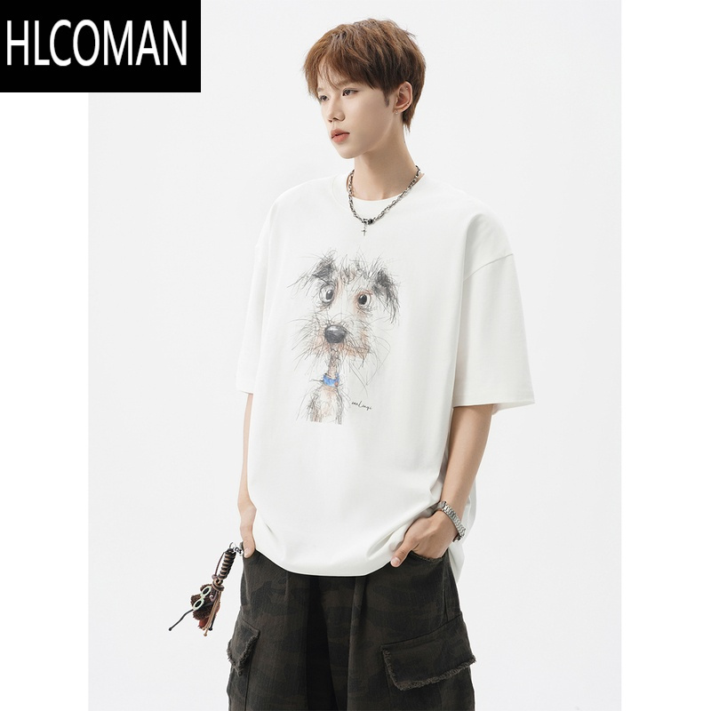 HLCOMAN美式卡通印花情侣T恤男夏季高街设计感百搭休闲短袖潮牌宽松体恤