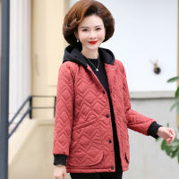恒源祥中年妈妈秋冬装连帽外套2024新款加绒加厚棉衣中老年女棉袄 XXL建议115-125斤 皮红色