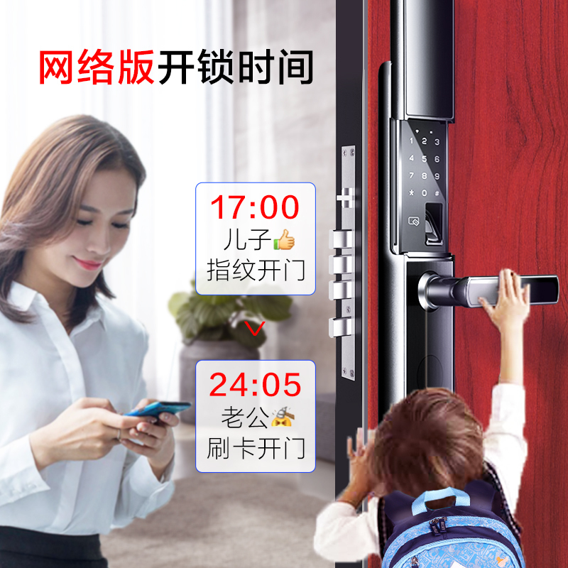 优点智能C1指纹锁家用防盗门电子密码锁木门磁卡滑盖大门锁智能锁 C级锁芯 钛黑带网关