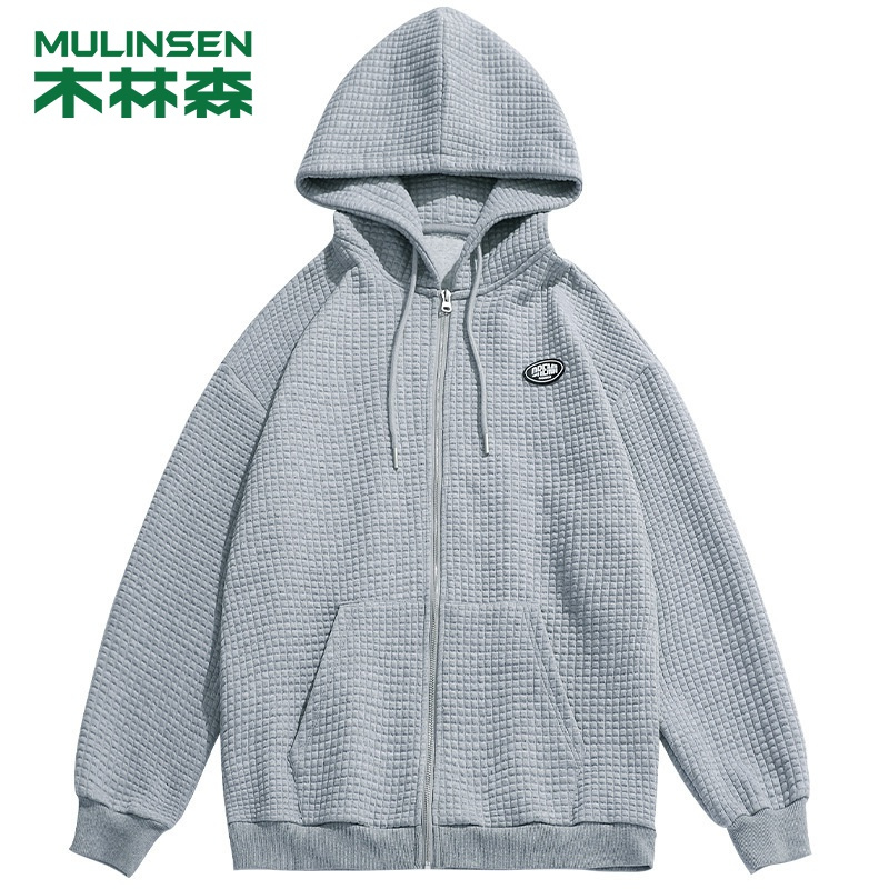[直营]木林森(MULINSEN)男装 秋冬新款华夫格卫衣男百搭基础连帽开衫外套