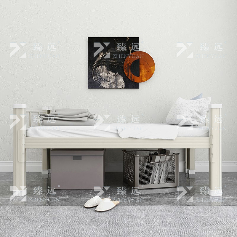 臻远 XCC-09 钢制型材床单层床员工宿舍床学生公寓床 单层床1200宽白高清大图