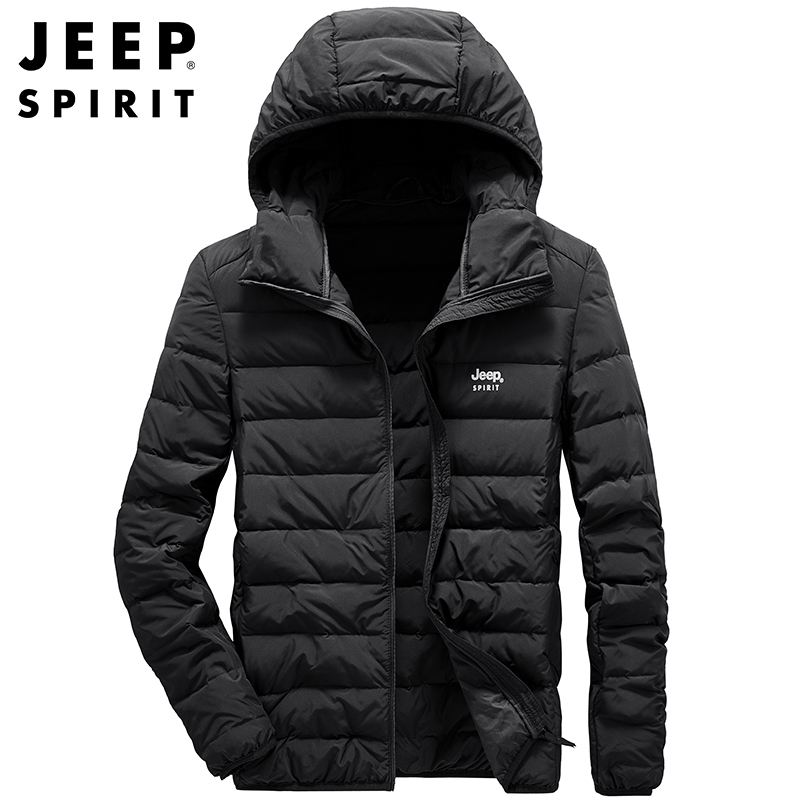 JEEP吉普男士羽绒服秋冬轻便连帽防风羽绒棉服修身休闲棉袄中青年户外保暖上衣高清大图