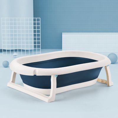 婴儿折叠浴盆儿童洗澡盆宝宝泡澡家用新生用品加大浴桶加厚沐浴桶 HB折叠浴盆深海蓝
