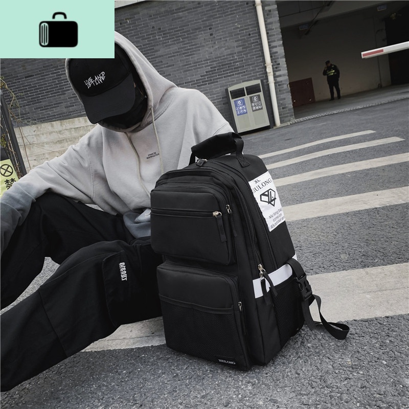 书包男高中学生休闲双肩包大容量个性时尚街头潮流韩版港风女背包NEWLAKE高清大图
