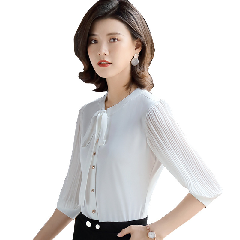 女先生女士衬衫雪纺衬衫2020夏季新款女装设计感小众系带韩版休闲中袖