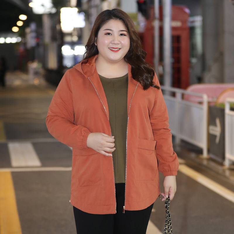 艳如飞特大码风衣女胖子mm春秋装薄外套女宽松遮肚子拉链加肥加大200