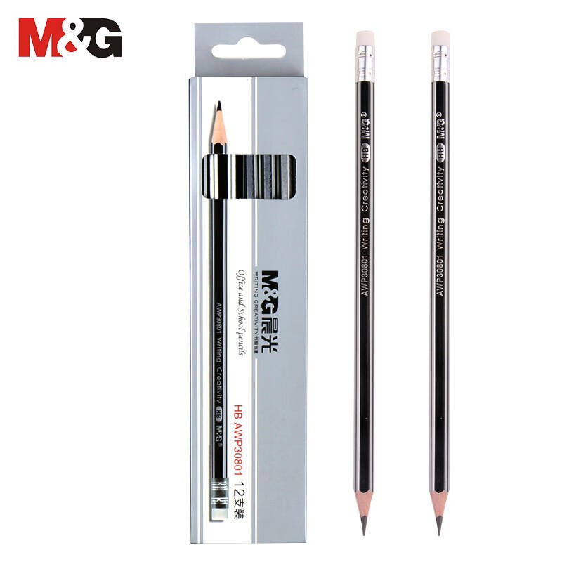 晨光(M&G) AWP30801 木杆铅笔 银黑抽条六角HB 12支/件 5件装