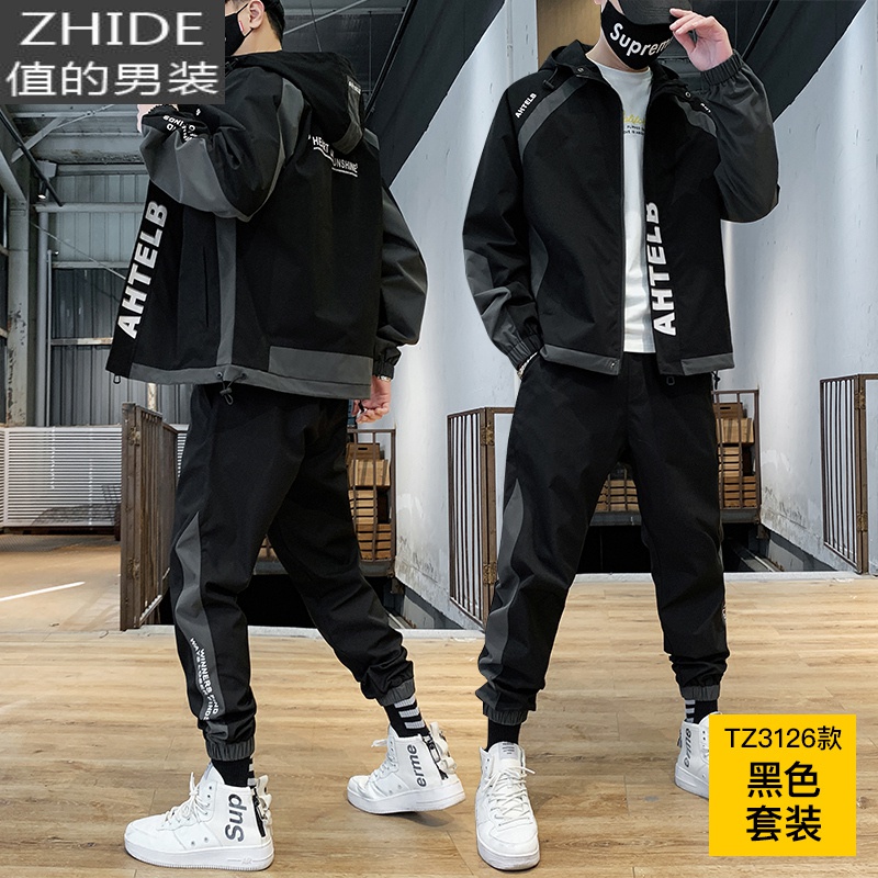 SUNTEK工装外套套装男秋冬季衣服春秋日系痞帅韩版潮流帅气一套搭配夹克夹克