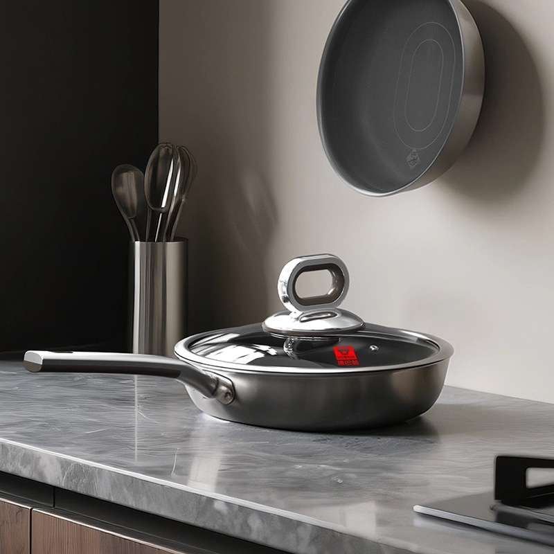 康巴赫真钛0涂层平底锅不粘锅牛排家用316L不锈钢煎锅高清大图