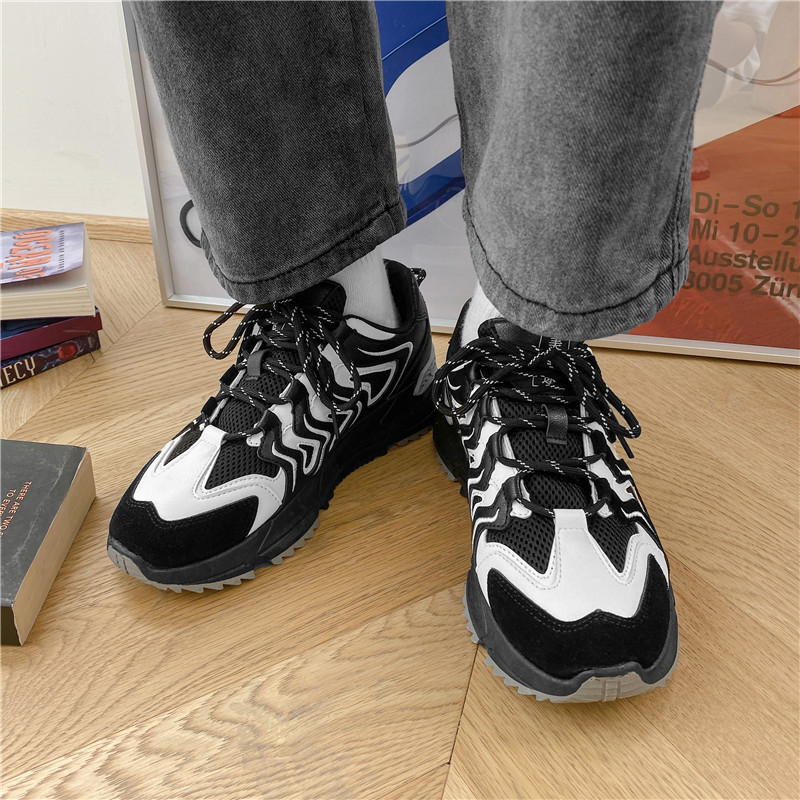 伊努特黑色运动鞋男秋季复古百搭ins黑武士男鞋休闲厚底增高老爹鞋