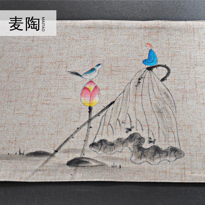 美帮汇手绘棉麻日式小茶席茶垫桌旗桌布 茶帘茶铺布艺功夫茶道配件高清大图