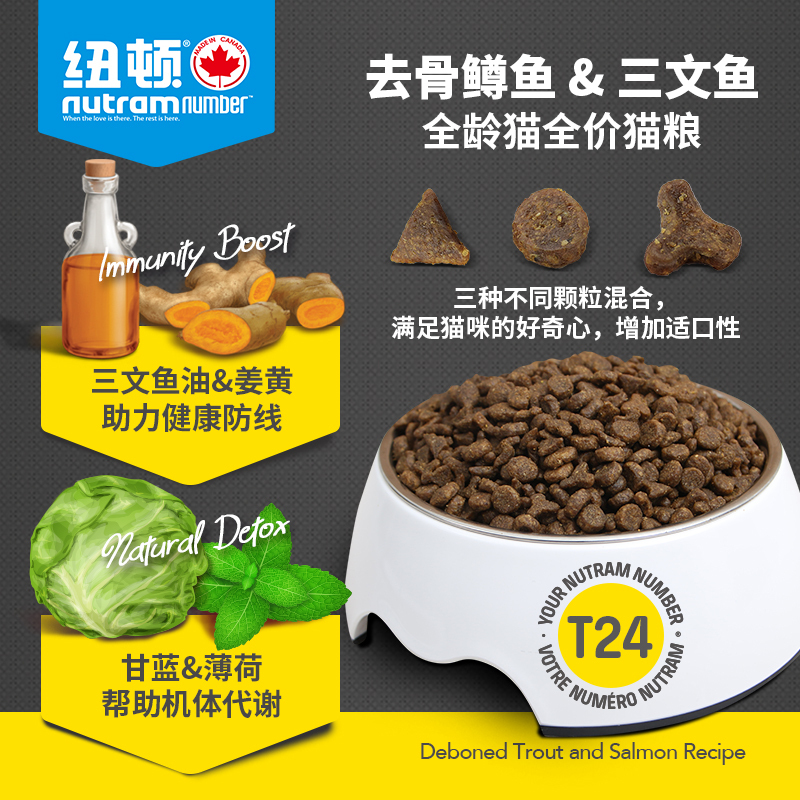 纽顿T24(去骨鳟鱼 三文鱼)全龄猫全价猫粮1.5kg加拿大进口天然宠物粮