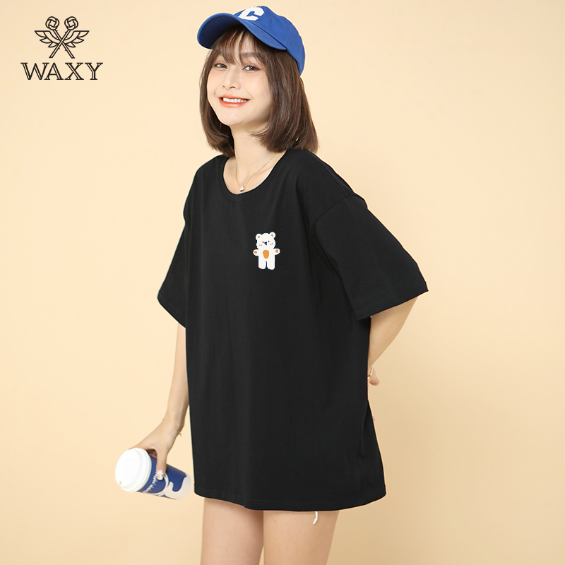 WAXY纯棉T恤女ins风盐系学生韩版宽松打底衫短袖潮流2022新款上衣