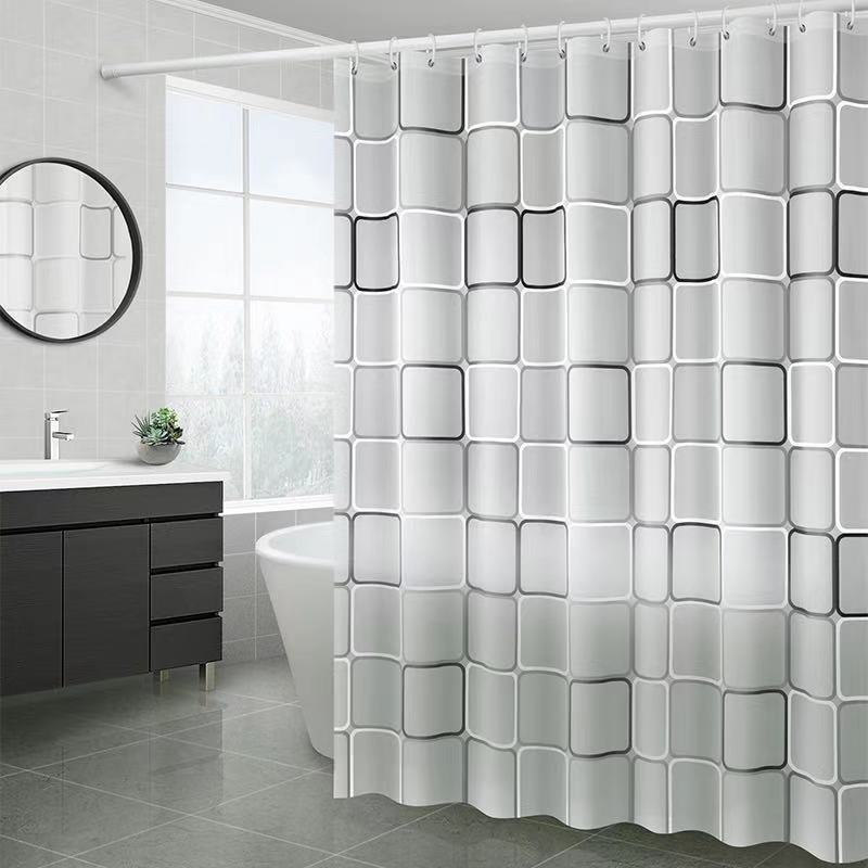 大方格pvc 单帘100宽*180高 浴帘套装免打孔浴帘布防水防霉卫生间浴帘