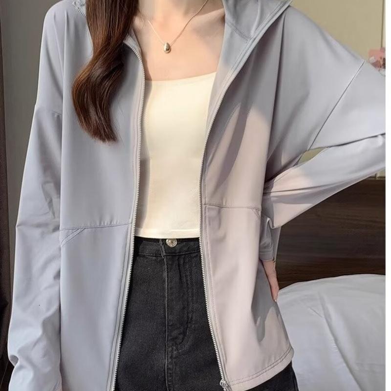 运动显瘦冰丝夏季防晒衣女户外轻薄款外套防紫外线透气凉感防晒服 Q99浅灰 2XL