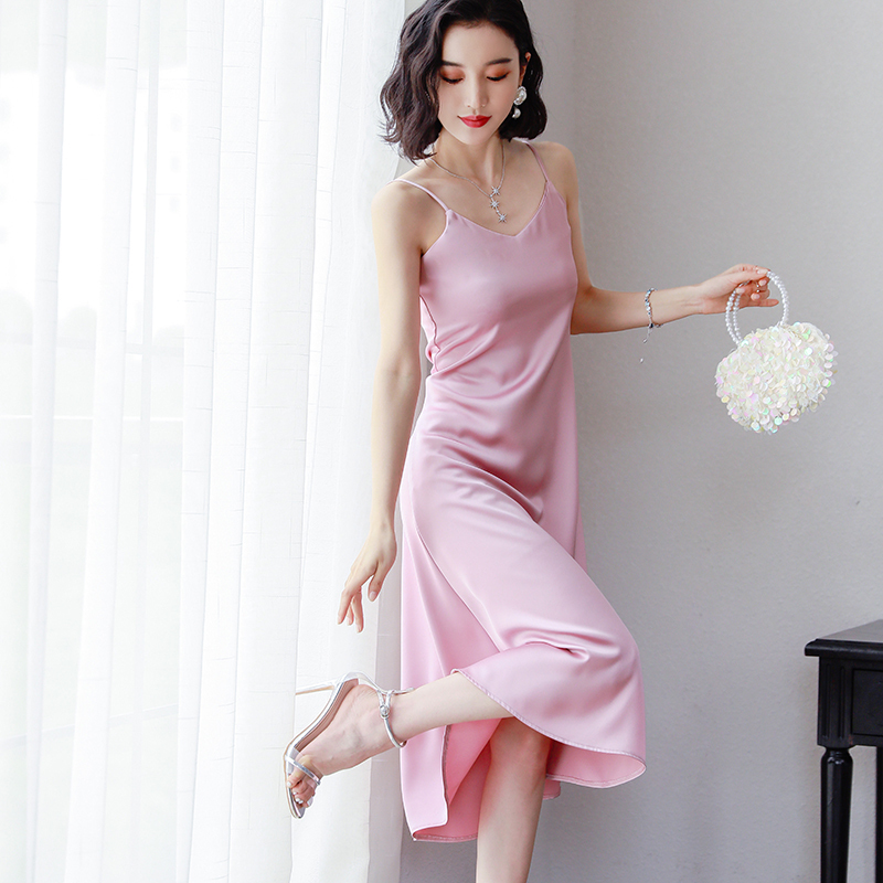 suntek吊带睡裙女性感夏季宫廷风冰丝睡衣裙子长款过膝吊带裙女士家居