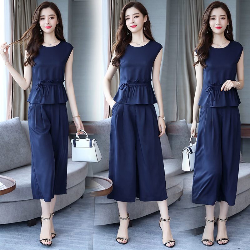 女神范阔腿裤套装女夏款女士新品时尚复古港味网红两件套装宽松潮