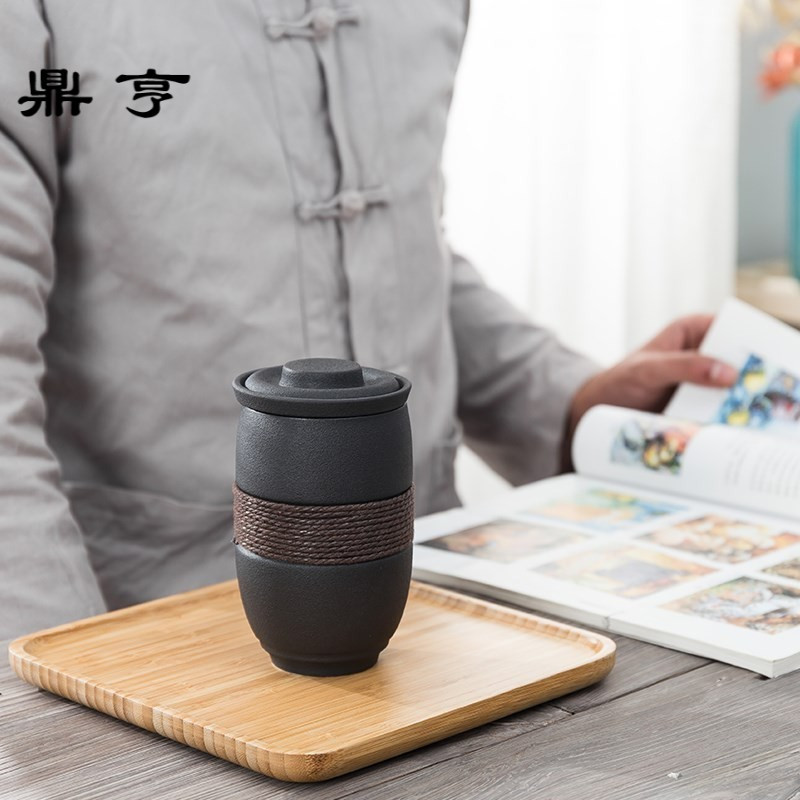 鼎亨日式带盖茶水分离泡茶杯随手杯家用办公室内胆便携过滤陶瓷茶