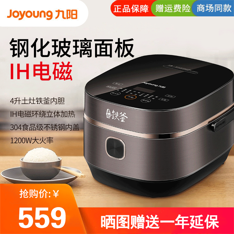 九阳(Joyoung) 电饭煲F-40T25 4L家用智能IH电饭锅 土灶铁釜煮粥锅 电磁加热电饭煲 浅锖色
