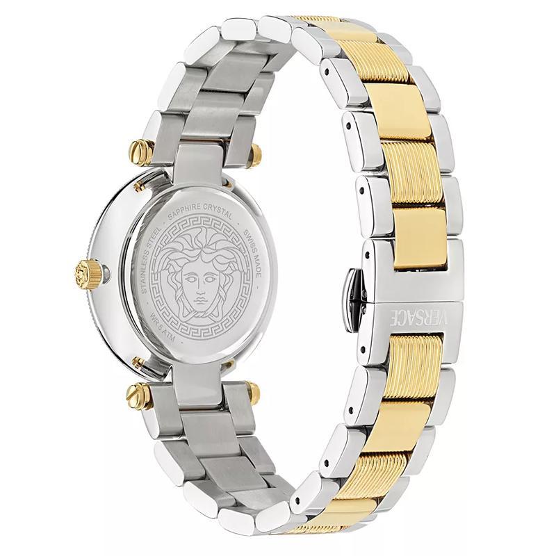 范思哲(Versace)瑞士石英女表白盘蓝宝石镜面不锈钢链带防水珠宝级奢华手表