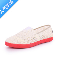 SUNTEK老北京网鞋镂空蕾丝女布鞋渔夫鞋休闲平底单鞋夏天凉鞋学生镂生E 米白色 35标准码