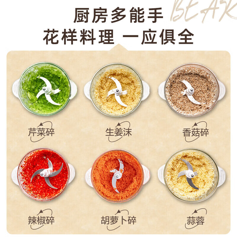 小熊(Bear)绞肉机功能料理搅拌 打蒜器搅肉机 约2升双刀QSJ-B03E1高清大图