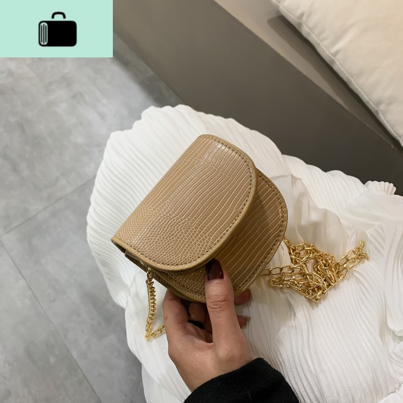 迷你可爱小包包2020流行的零钱包纯色单肩斜挎包链条包女夏NEWLAKE 卡其色